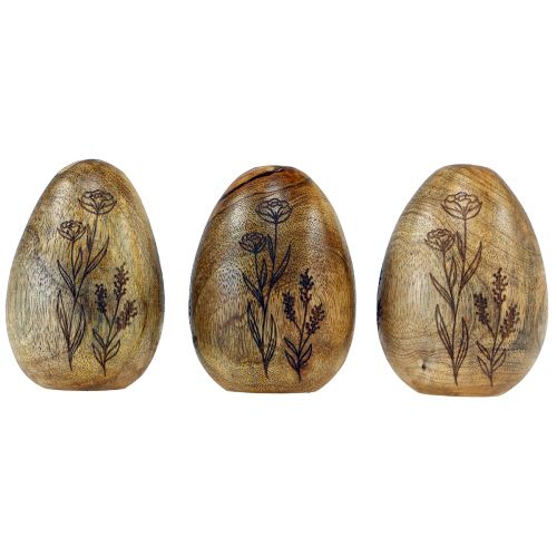 Product Wooden eggs natural mango wood Easter eggs made of wood flower decor H10cm 3 pcs