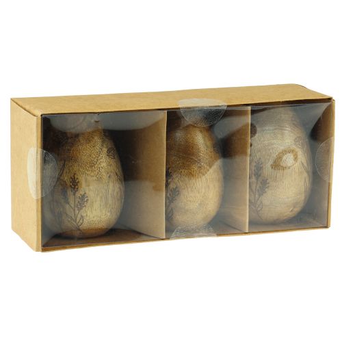 Product Wooden eggs natural mango wood Easter eggs made of wood flower decor H10cm 3 pcs