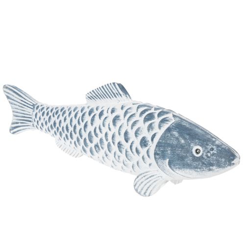 Wooden fish in blue and white, fish decoration, wood flour, 35cm, 1 piece | Floristik24.ie