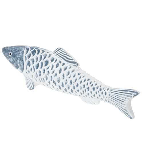 Wooden fish in blue and white, fish decoration, wood flour, 35cm, 1 piece | Floristik24.ie