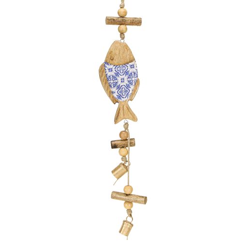Floristik24 Wooden fish for hanging bell natural blue white H46cm