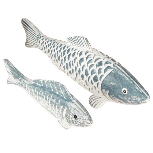 Wooden Fish Blue White Pressed Wood 23cm/35cm Set of 2