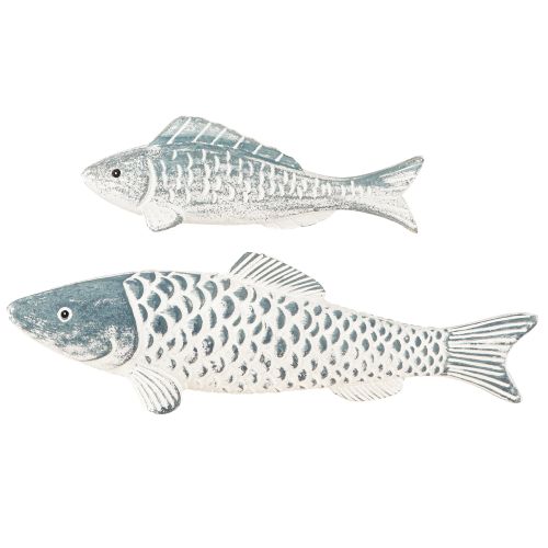 Product Wooden Fish Blue White Pressed Wood 23cm/35cm Set of 2