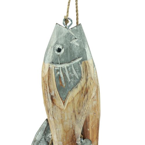 Product Wooden fish silver gray hanger with 5 fishes wood 15cm
