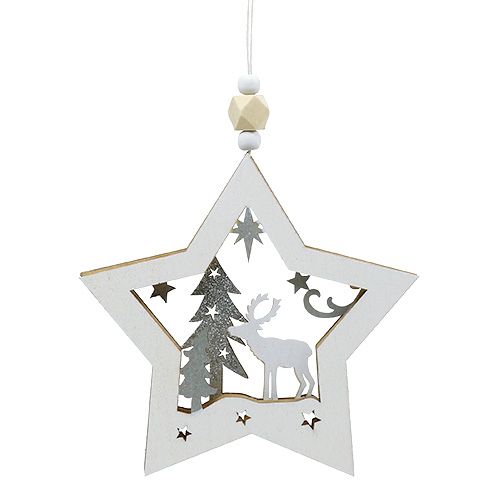 Wooden star with motif to hang 15cm 3pcs