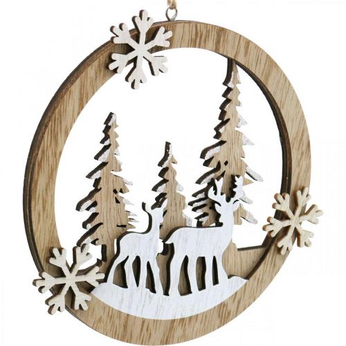 Floristik24 Wooden trailer with deer, forest diorama, winter decoration to hang Ø15cm 4pcs