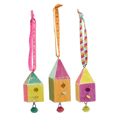 Wooden hanger bird house 7x3x3cm colored 6pcs | Floristik24.ie