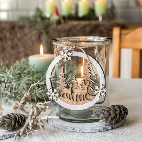 Floristik24 Wooden trailer with deer, forest diorama, winter decoration to hang Ø15cm 4pcs