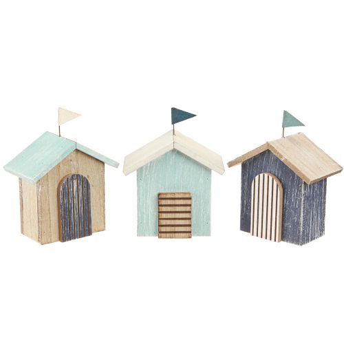 Floristik24 Wooden House Beach House Decoration Natural Blue H9.5cm 3 pcs