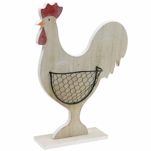 Wooden rooster with basket, Easter decoration, wooden figure for planting, spring decoration, decorative chicken