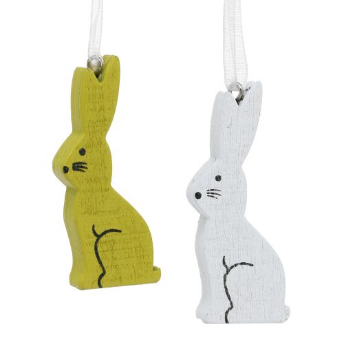 Wooden bunny to hang green, white 2.5cm x 6.5cm 10pcs