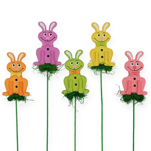 Floristik24 Wooden plug rabbit on a stick 7cm 24pcs