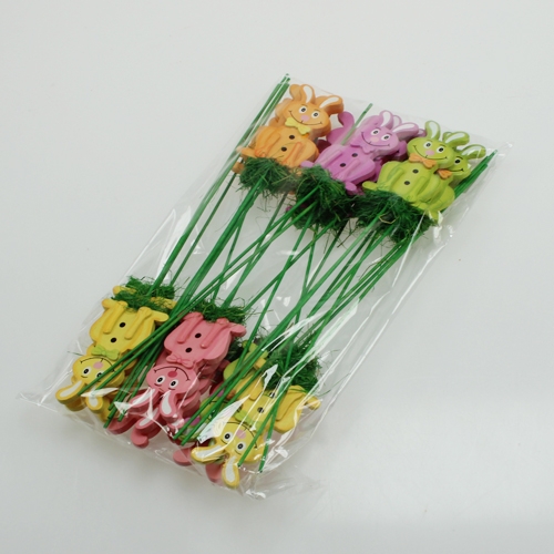 Floristik24 Wooden plug rabbit on a stick 7cm 24pcs