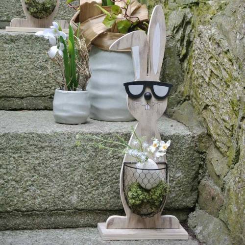 Floristik24 Wooden rabbits with sunglasses and basket nature, Easter decoration, rabbit figure with plant basket, spring decoration 2pcs