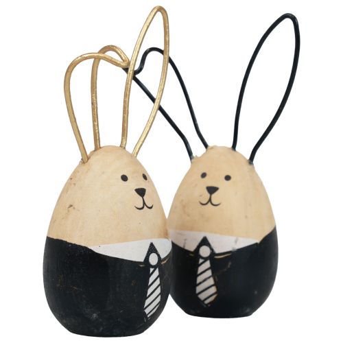 Product Easter bunnies wooden bunnies eggs Easter decoration black white Ø4.5cm 12cm 4pcs