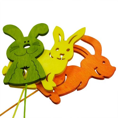 Product Wooden rabbits with wire assorted colors L31cm - 31.5cm 18pcs