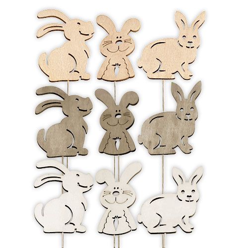 Wooden rabbits with wire natural assorted 6cmx8cm L31cm 18 pcs