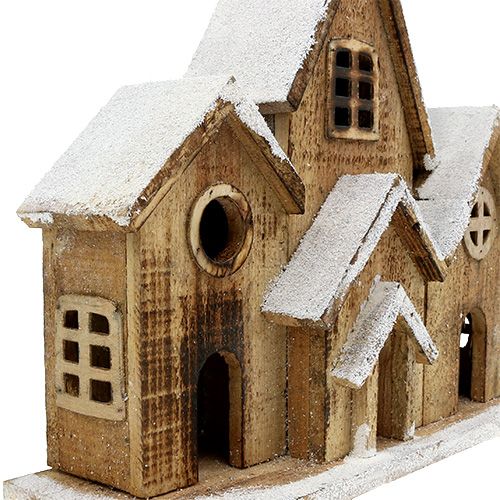 Floristik24 Wooden house with LED lighting 34cm x 30cm natural, white