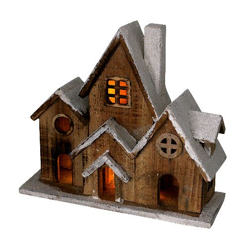 Product Wooden house with LED lighting 34cm x 30cm natural, white