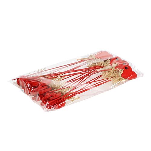 Floristik24 Wooden heart on a stick red 4.5cm 24pcs