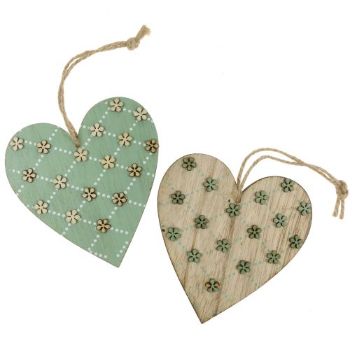 Floristik24 Wooden heart to hang green / natural 10cm 4pcs