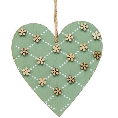 Floristik24 Wooden heart to hang green / natural 10cm 4pcs