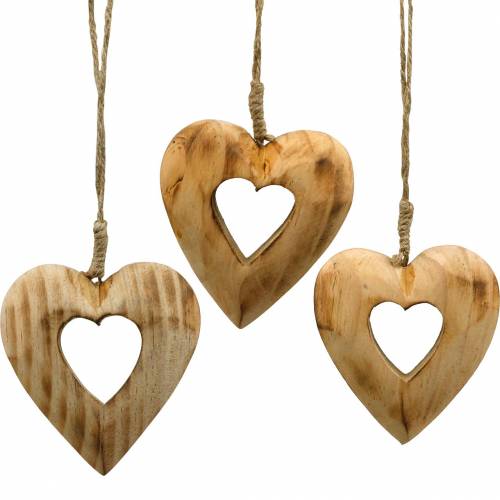 Floristik24 Decorative pendant heart, wooden heart, Valentine's Day, wooden pendant, wedding decoration 6pcs