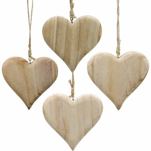 Floristik24 Decorative heart Valentine&#39;s Day wood heart to hang nature wood decoration 4pcs