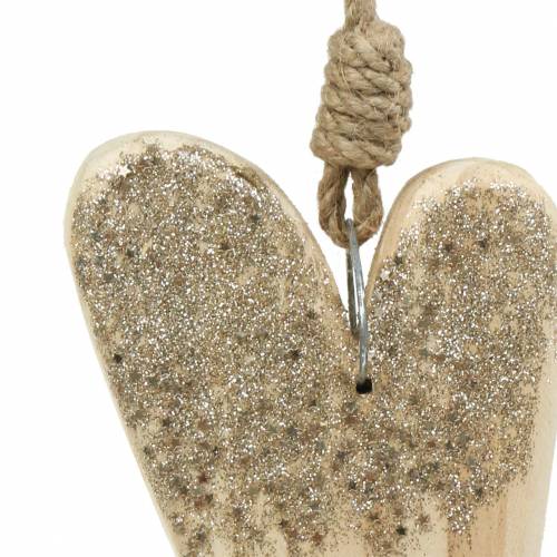 Product Wooden heart glitter to hang 18cm x 10cm 2pcs