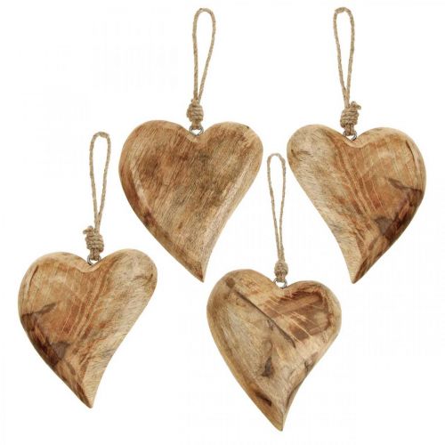 Wooden heart, heart pendant made of mango wood 9×9cm 4pcs
