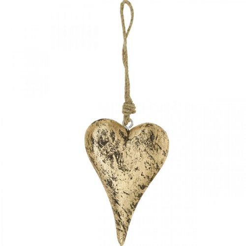 Floristik24 Heart to hang wood golden vintage hanger 15cm