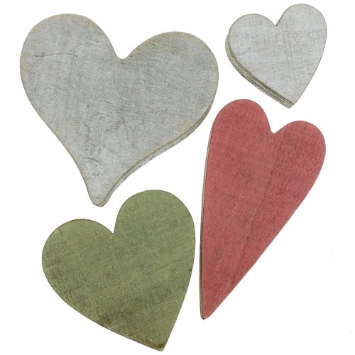 Floristik24 Wooden hearts hearts decoration gray red green 3-6.5cm 8pcs