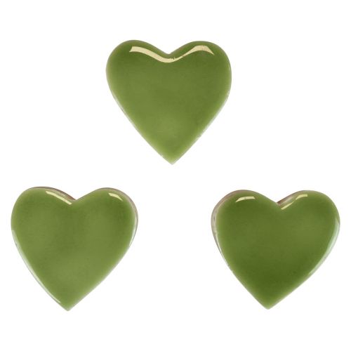 Floristik24 Wooden hearts decorative hearts wood light green glossy effect 4.5 cm 8 pcs