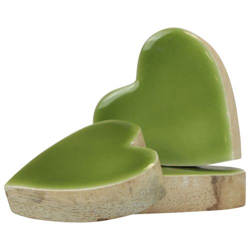 Floristik24 Wooden hearts decorative hearts wood light green glossy effect 4.5 cm 8 pcs