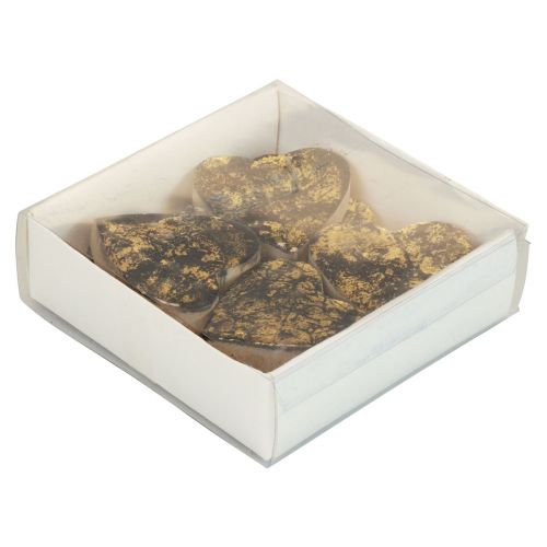 Product Wooden Hearts Decorative Hearts Black Gold Shine Effect 4.5cm 8 pcs