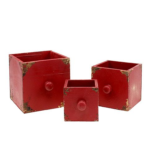 Floristik24 Wooden box drawer set of 3 red 9/12 / 15cm