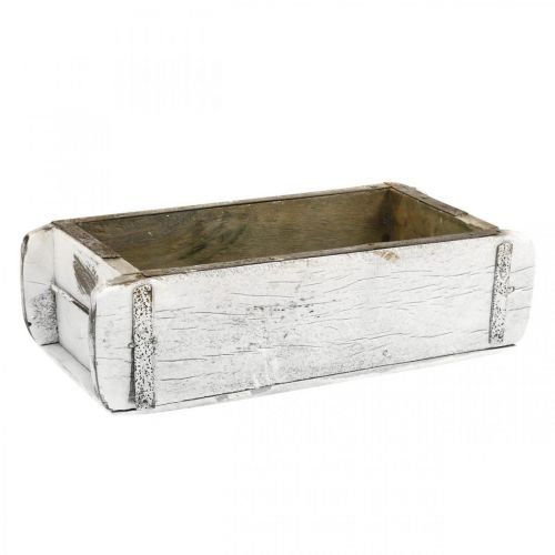 Floristik24 Brick shape, brick box, wooden box with metal fittings antique finish, white washed L32cm H9cm