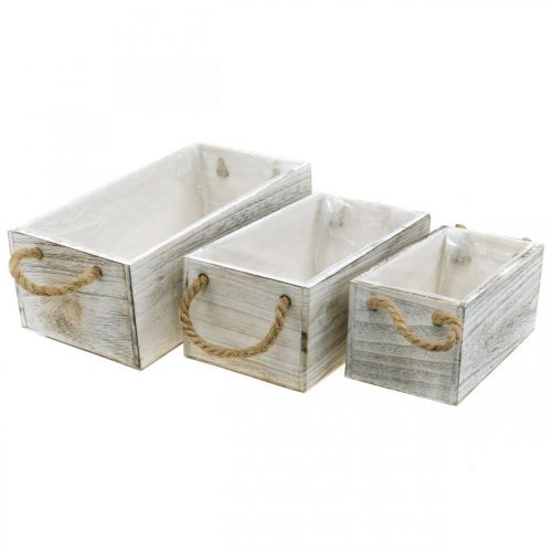 Flower box, wooden box for planting, cachepot, planter set L35/30/25cm