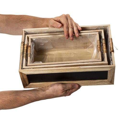 Wooden box with chalkboard for labeling, set of 3, 36cm | Floristik24.ie