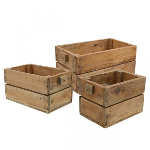 Floristik24 Wooden box, flower box, planter, planter set natural L45 / 36 / 27cm H20.5 / 18 / 17cm set of 3