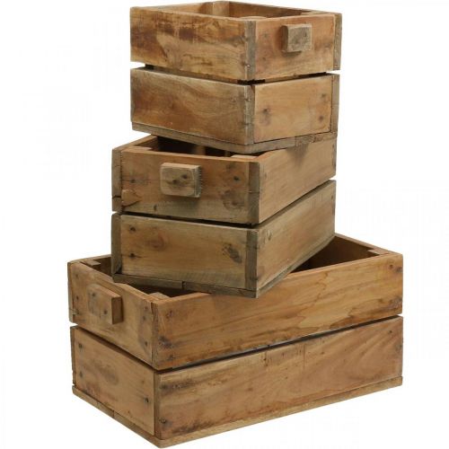 Floristik24 Wooden box, flower box, planter, planter set natural L45 / 36 / 27cm H20.5 / 18 / 17cm set of 3