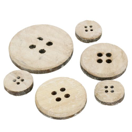 Decorative button made of wood, washed white 15pcs