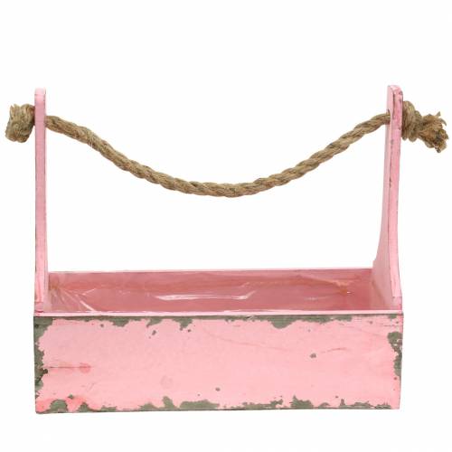 Floristik24 Plant basket tool box with jute handle pink used look 28x12x24cm 1 pc