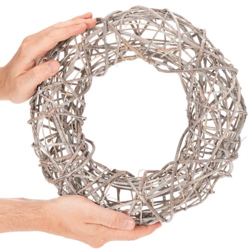 Wooden wreath, decorative wreath, natural white, Ø30cm, H9.5cm | Floristik24.ie