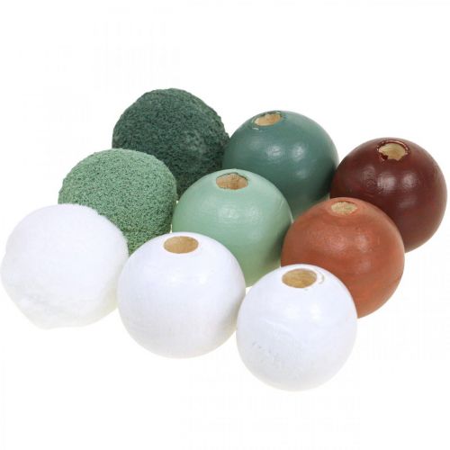 Wooden beads wooden balls for handicrafts sorted green Ø3cm 36pcs