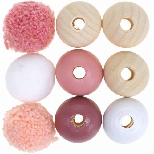 Wooden beads wooden balls for handicrafts pink sorted Ø3cm 36pcs