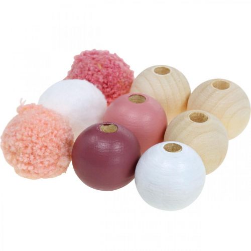 Wooden beads wooden balls for handicrafts pink sorted Ø3cm 36pcs