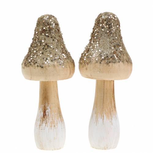 Floristik24 Wooden mushroom with glitter H17cm 2pcs