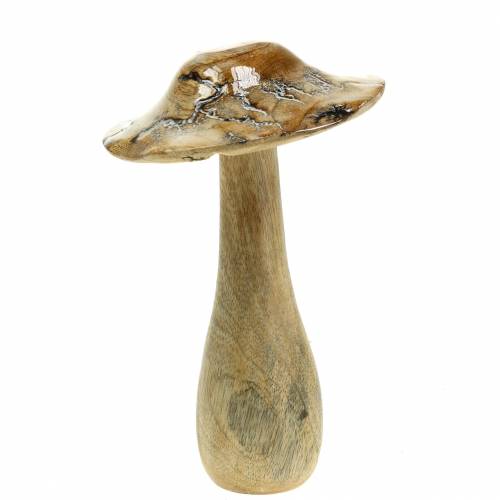 Wood mushroom glazed natural / white H20cm