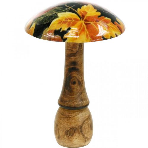 Wooden mushroom decoration colorful leaves autumn decoration black, colorful Ø13cm H19cm